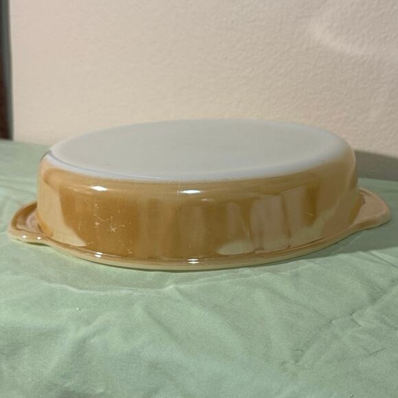 Fire King 8” Peach Luster casserole baking dish. Vintage mid-century - Picture 3 of 8